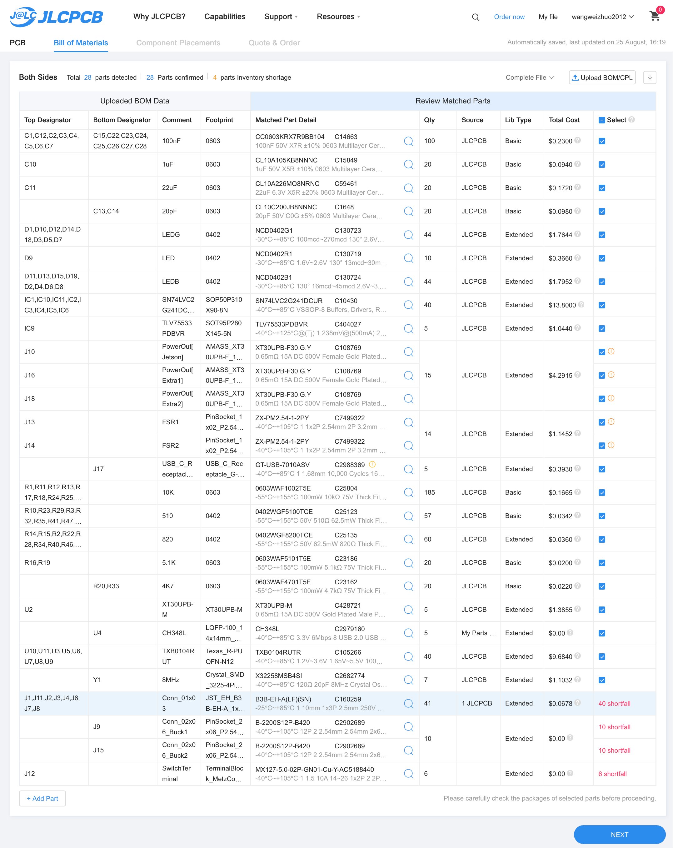 Parts confirmation
