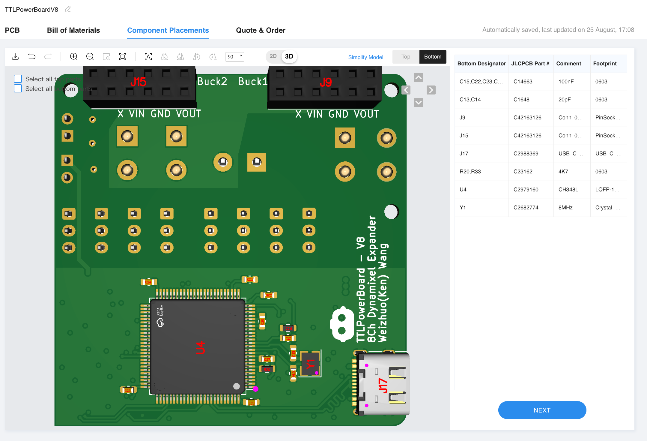 Back of PCB, part placement